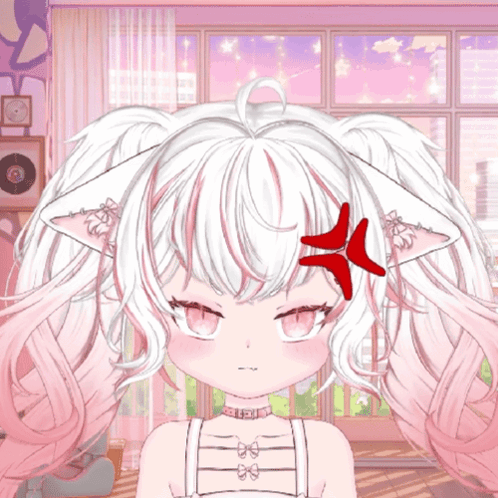 A Little Girl With White Hair Has A Red Arrow On Her Forehead GIF