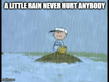 A Little Rain Never Hurt Anybody Is Written On A Cartoon GIF