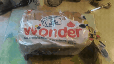 A Loaf Of Wonder Bread Sits On A Counter GIF