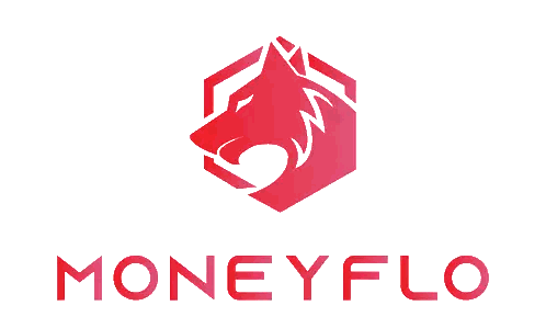 A Logo For A Company Called Moneyflo With A Red Wolf In A Hexagon Sticker
