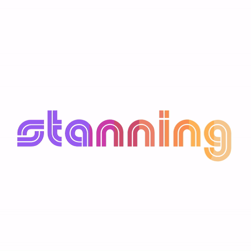 A Logo For A Company Called Stanning With Purple And Orange Letters GIF