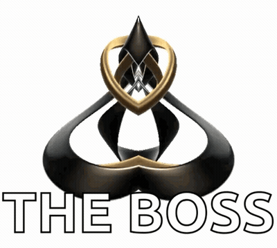 A Logo For A Company Called The Boss With A Gold Ring Around It GIF