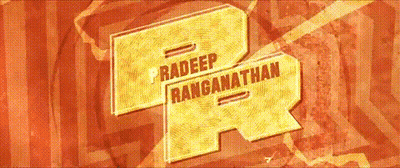 A Logo For A Movie Called Radeep Ranganathan Is Displayed On A Red Background . GIF