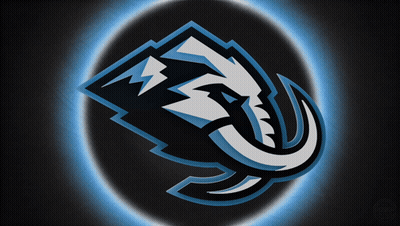 A Logo For A Sports Team With A Blue Light Around It GIF