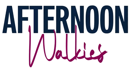 A Logo For Afternoon Walkies That Is Blue And Purple Sticker