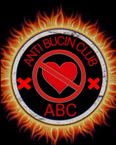 A Logo For Anti Bucin Club Abc With A Heart In A Circle GIF