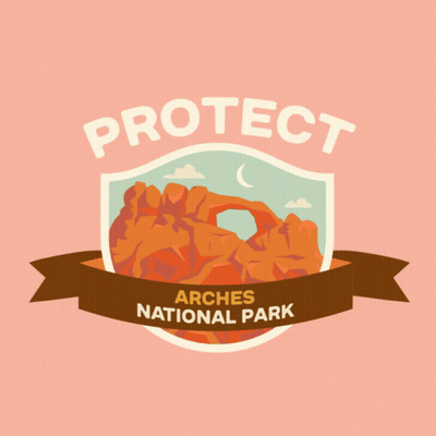 A Logo For Arches National Park With A Shield GIF