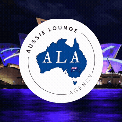 A Logo For Aussie Lounge Agency With A Map Of Australia GIF