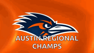 A Logo For Austin Regional Champs With A Bird On An Orange Background GIF