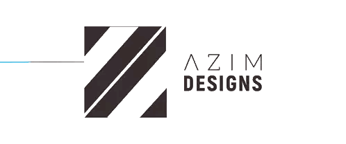 A Logo For Azim Designs With A Black And White Geometric Design Sticker