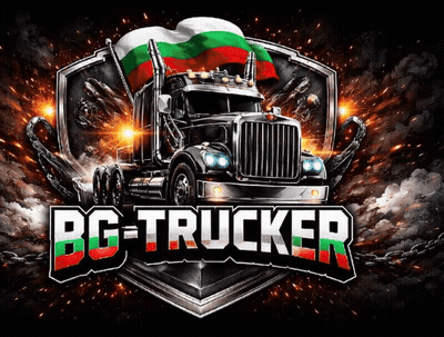 A Logo For Bg-Trucker With A Truck And A Flag GIF