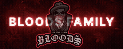A Logo For Blood Family Bloods With A Skull In A Suit GIF
