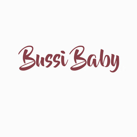 A Logo For Bussi Baby With A Kissing Lip And Two Hearts GIF