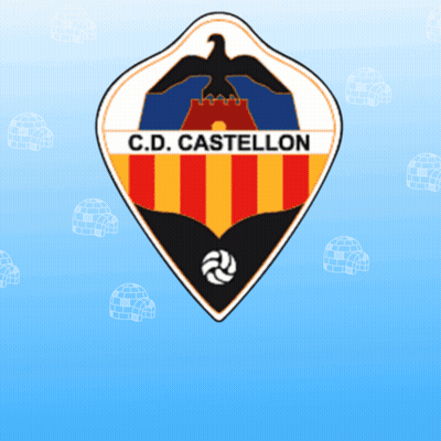 A Logo For C.d. Castellon With An Eagle On Top Of A Castle GIF