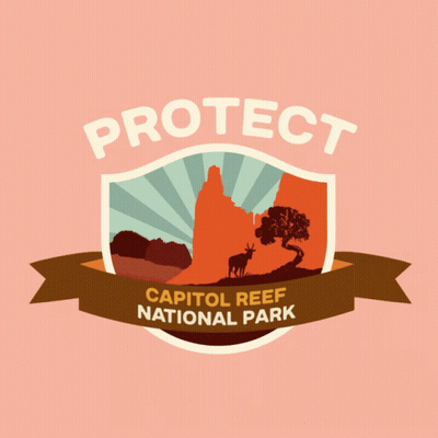 A Logo For Capitol Reef National Park With A Deer And A Tree GIF