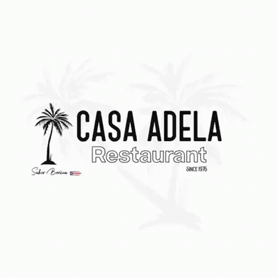 A Logo For Casa Adela Restaurant Has Palm Trees On It GIF
