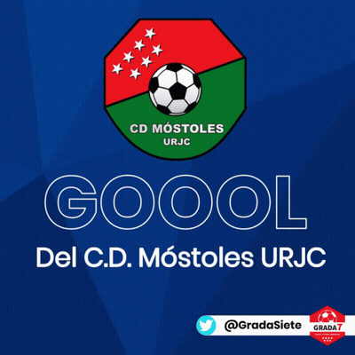 A Logo For Cd Mostoles Urjc With A Soccer Ball On A Blue Background GIF