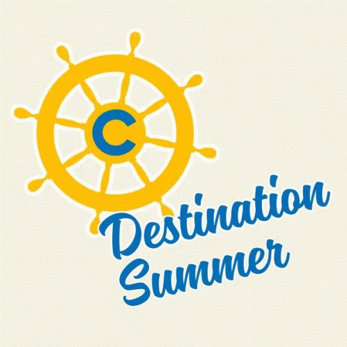 A Logo For Destination Summer With A Ship Wheel GIF