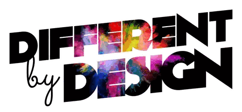 A Logo For Different By Design With A Rainbow Of Colors Sticker
