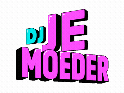 A Logo For Dj Je Moeder With Pink And Blue Letters GIF