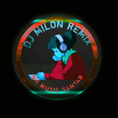 A Logo For Dj Milon Remix With A Person Wearing Headphones GIF