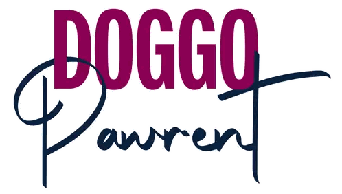 A Logo For Doggo Pawrent With Purple Letters Sticker