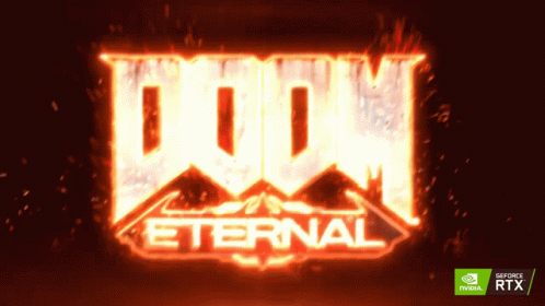 A Logo For Doom Eternal With A Nvidia Logo Below It GIF