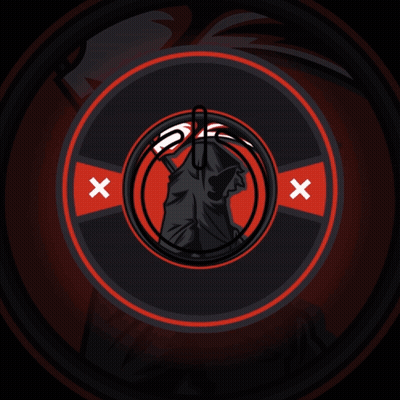A Logo For Gamer 'S Multiverse Has A Grim Reaper In The Center GIF