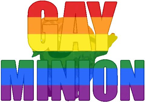 A Logo For Gay Minion With A Rainbow Colored Background Sticker