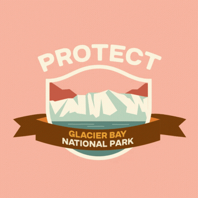A Logo For Glacier Bay National Park With A Shield And A Brown Ribbon GIF