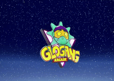 A Logo For Gloaming Arcade Against A Starry Night Sky GIF