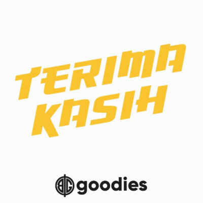 A Logo For Goodies Says Terima Kasih In Blue And Yellow GIF