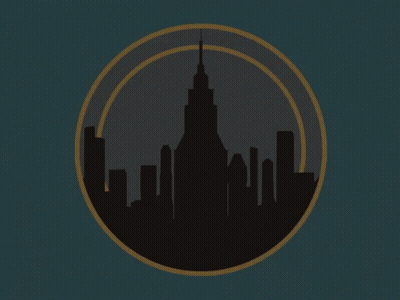A Logo For Gotham City With A City Skyline GIF