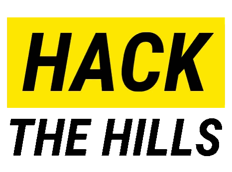 A Logo For Hack The Hills Has A Yellow And Blue Border Sticker