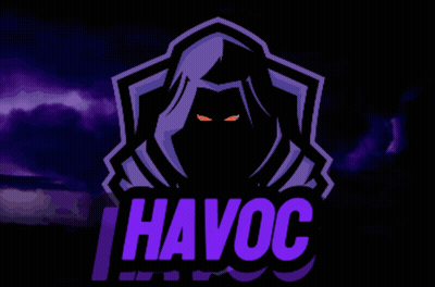 A Logo For Havoc With A Hooded Figure On A Dark Background GIF