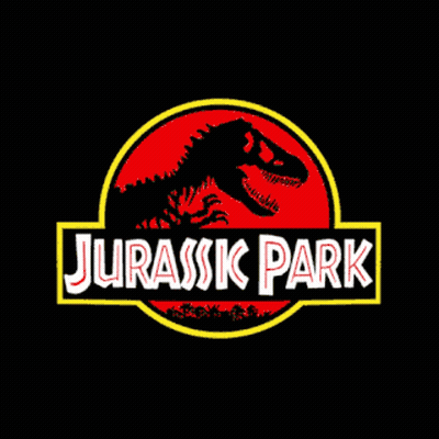 A Logo For Jurassic Park With A Dinosaur In The Center GIF