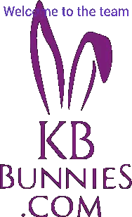 A Logo For Kb Bunnies.com With A Purple Bunny On It Sticker