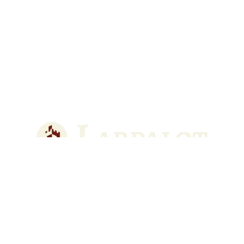 A Logo For Larpalot With A Castle In A White Circle Sticker