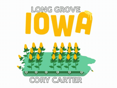 A Logo For Long Grove Iowa Cory Carter With Corn Plants GIF