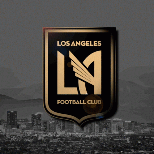 A Logo For Los Angeles Football Club With A City Skyline In The Background GIF