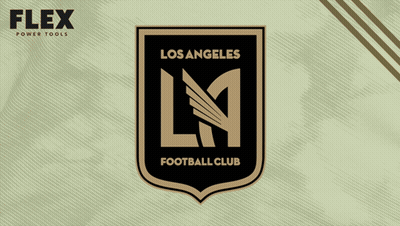 A Logo For Los Angeles Football Club With A Flex Power Tools Logo In The Background GIF