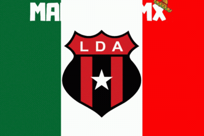 A Logo For Manudos Mx With A Mexican Flag Behind It GIF
