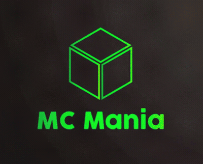 A Logo For Mc Mania With A Cube In The Center GIF