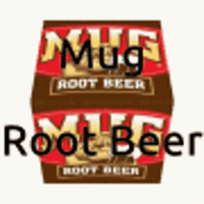 A Logo For Mug Root Beer With Two Barrels On A White Background . GIF