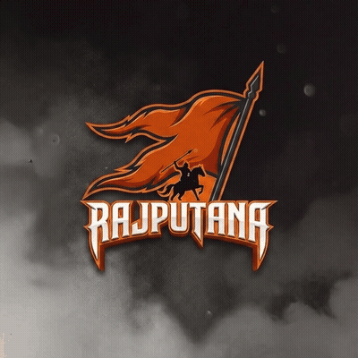 A Logo For Rajputana With An Orange Flag And A Man On A Horse GIF
