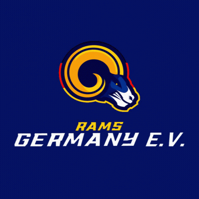 A Logo For Rams Germany E.v. With A Ram Head On A Blue Background GIF