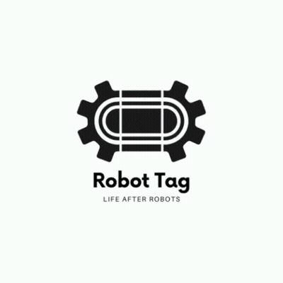 A Logo For Robot Tag Life After Robots Is Displayed On A Blue Background GIF