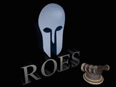 A Logo For Roes With A Spartan Helmet And A Gavel GIF