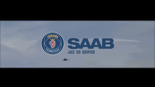 A Logo For Saab Jas 39 Gripen With A Shadow Of A Plane In The Background GIF