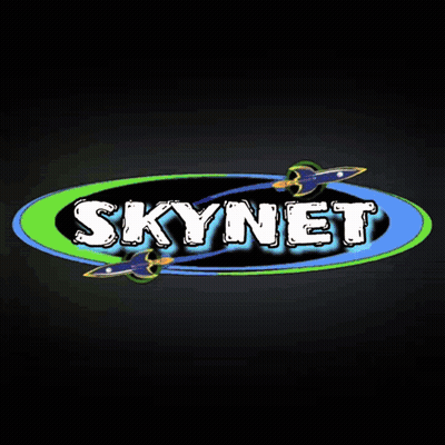 A Logo For Skynet Shows A Plane Flying Through The Air GIF